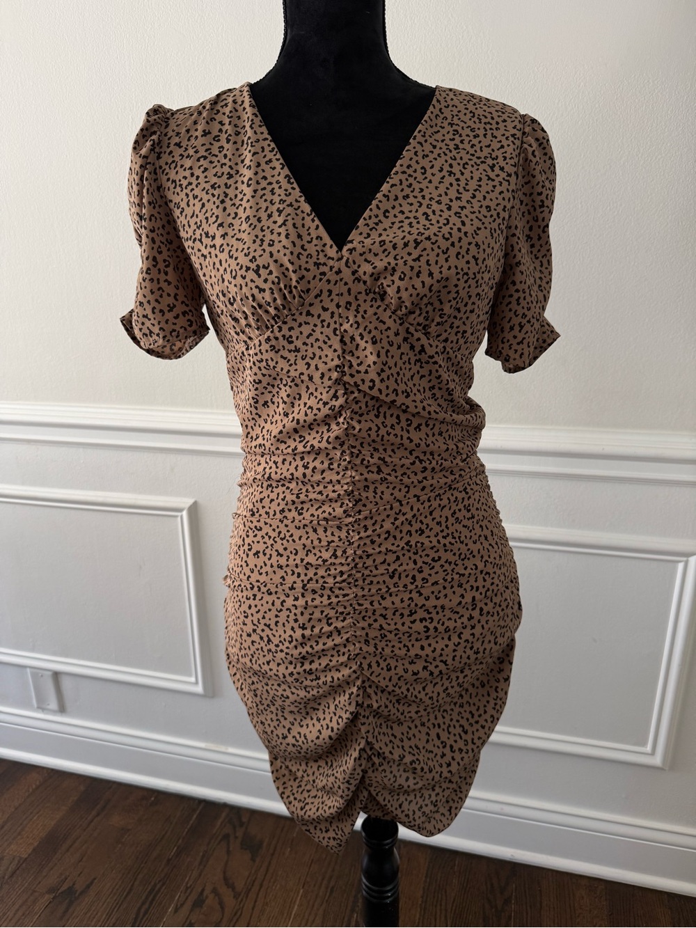 Forever 21 Leopard Print Ruched V-Neck Dress